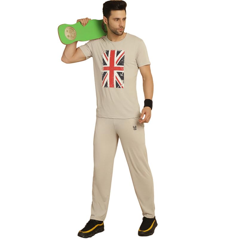 Image of VIMAL JONNEY White Cotton Printed CO-ORD Set Tracksuit for Men-T PRT 23 WHT D10 WHT. 02-P