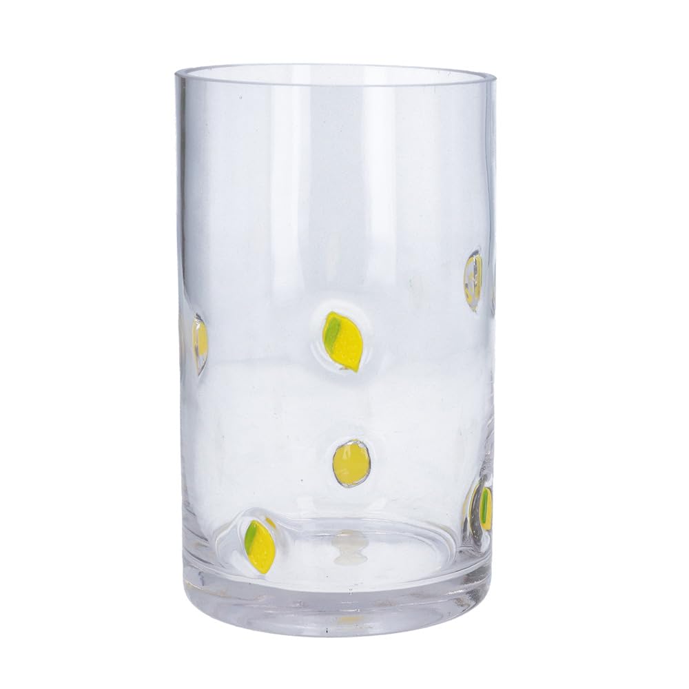 Gisela Graham Clear Glass Cylindrical Vase, Embossed Lemon Design, 20cm