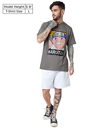 Image of The Souled Store| Official Naruto: Hero Mens and Boys T-Shirts|Half Sleeve|Relaxed fit Graphic Printed|100% Cotton Grey Color Men Relaxed Fit T-Shirts