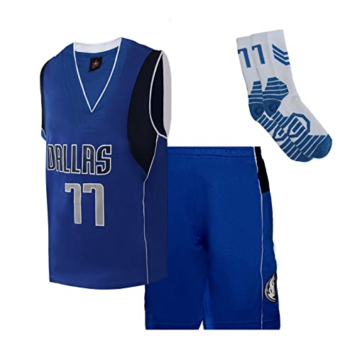 Camiseta de baloncesto para niños, conjunto de camisetas Mavericks #77 , camiseta sin mangas de malla y pantalones cortos Conjunto de dos piezas para niños con calcetines ( Color : Blue , Size : M ) Cover