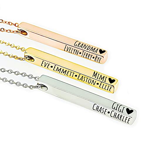 SM Design Personalized Grandma Cube Necklace – Custom Name Necklace with Grandkids’ Names – 4-Sided 3D Bar Necklace Gift for Grandma - Mother's Day Christmas Birthday GMA-CUBE