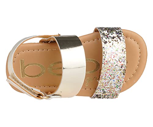 Image of bebe Girl's Sparkly and Strappy Glitter Leatherette Flat Sandals with Adjustable Strap (Toddler /Little Kid)