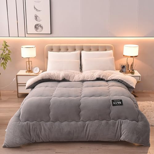 FHQGZT Edredón de Plumón Cama 90, Mezcla de Algodón Egipcio, 100% Plumón y Plumas Nuevas Edredón Nórdico para 4 Estaciones, Edredones Extrasuaves de Calor Medio (Grey,180x220cm-3kg)