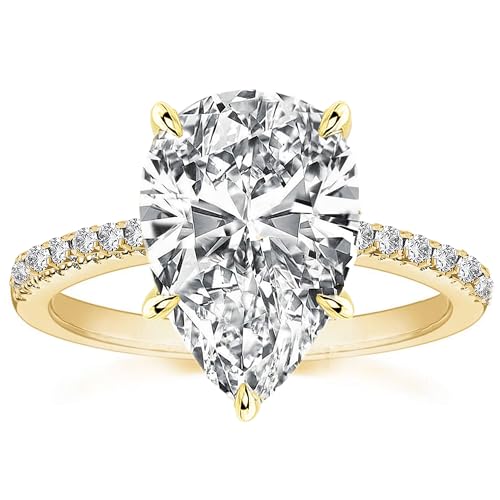 2CT/3.5CT Pear Shaped Engagement Rings for Women,Pear Cut Simulated Diamond Ring,18k Gold Plated 925 Sterling Silver Promise Ring