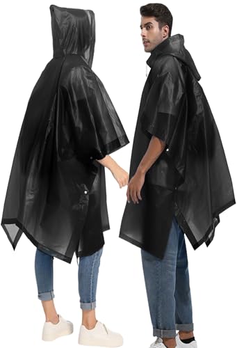 HOOMBOOM Black Reusable Rain Ponchos for Adults – Lightweight, Portable Raincoats with Drawstring Hood - Image 6