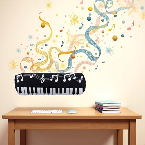 Image of 1pc Black Creative Single Layer Music Notes Piano Keyboard Oxford Cloth Pencil Case,Large Capacity Pencil Holders and Pen Holders Stationery Office Supplies Organization and Storage,Marker Cases