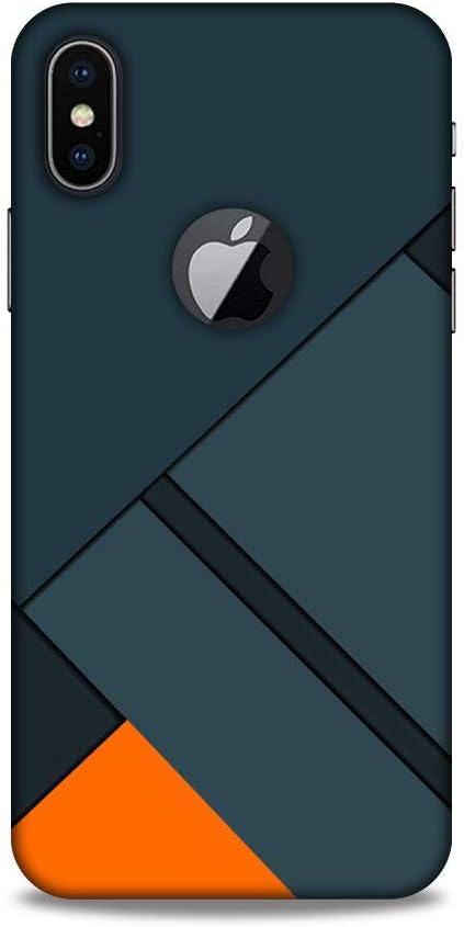 luxocase apple iphone x logo cut dark blue orange blocks pattern square back case cover designer printed back case cover for apple iphone x/iphone x - Blue; Orange
