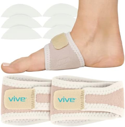 Vive Arch Support Brace (Pair) - Plantar Fasciitis Gel Strap for Men, Woman - Orthotic Compression Support Wrap Aids Foot Pain, High Arches, Flat Feet, Heel Fatigue - Insert for Under Socks (Beige)