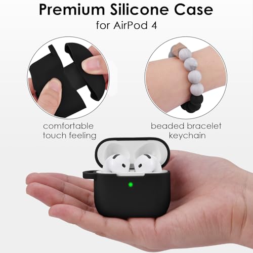 Image of Apple AirPods 4 Case, Cute Apple AirPods 4 Case Cover for Women Girls, Silicone Protective Case with Bracelet Keychain (Black, AirPods 4 Case)