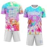 Generic Custom Soccer Jersey Printed Name Number Logo, Tie Dye White Blue Athletic Shirts for Men Women Youth Soccer Shirt Sports Fan Jerseys