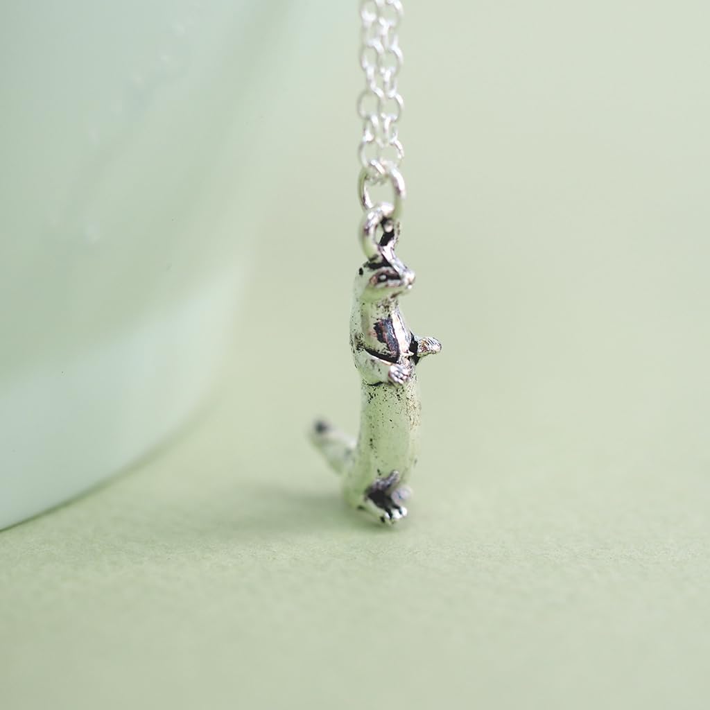 Enchanted Leaves - Tiny River Otter Necklace - Cute Silver Otter Charm Necklace - Gift for Girls and Nature Lovers