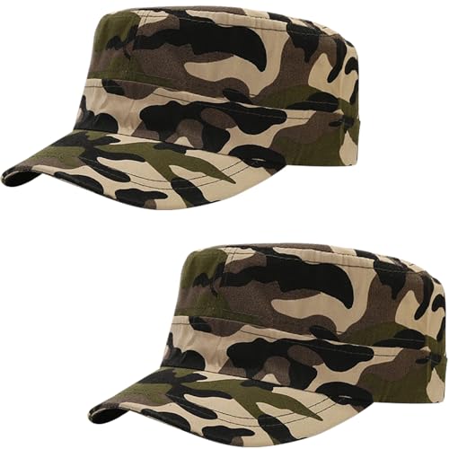 2 Pièces Camouflage Jungle Casquette de Baseball Homme Femme Plat Classic Vintage Armée Militaire Cadet Style Coton Cap Hat Réglable