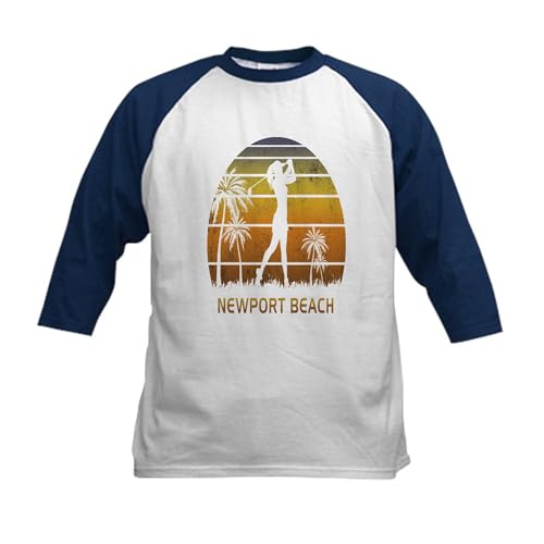 CafePress Retro Newport Beach Women's Go Baseball Jersey Kids Cotton Baseball Jersey, 3/4 Raglan Sleeve Shirt Navy/White