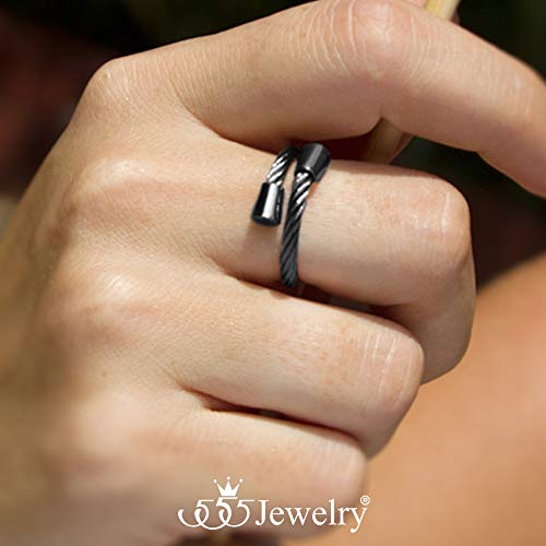 555Jewelry Stainless Steel Twisted Cable Adjustable Open Ring for Women & Ladies2