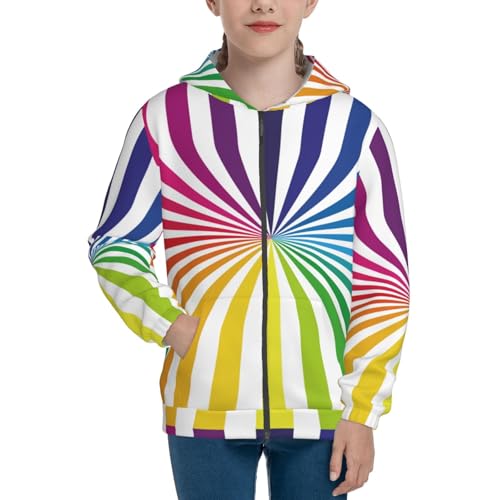 Colorful Rainbow Kids Pullover Hoodies Boys Zip Up Sweatshirts Girls Athletic Clothes with Pocket3