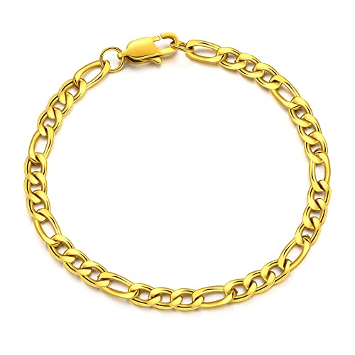 AFSTALR Bracelets Gourmette Homme Or Figaro 1+3 Chaîne Bracelet Homme Acier Largeur 6mm,Longueur 19mm