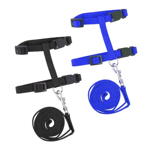 KEQAR 2 set di guinzagli per animali domestici, guinzaglio regolabile per gattini e conigli (nero, blu)
