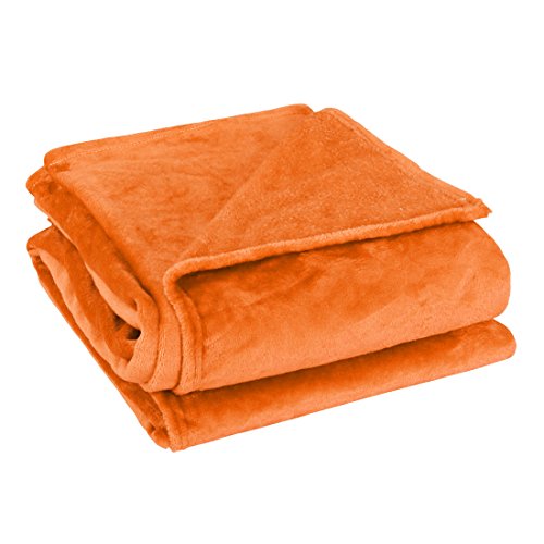 uxcell Flannel Fleece Blanket Twin Size - Soft Lightweight Plush Microfiber Bed Blanket for Sofa or Couch, Machine Washable Blankets Fleeces, Orange 60x78 Inch