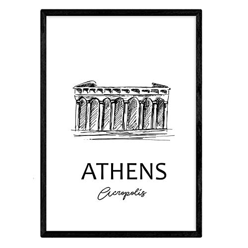 Nacnic Poster Athens - Acropolis. Sheets with monuments of cities. A3 size