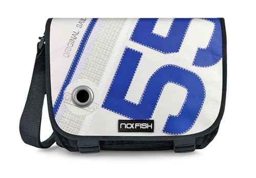 Schultertasche Sail M Zahl blau, Recycling Segeltuch