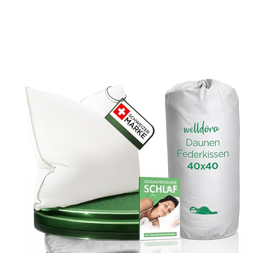 Welldora Kopfkissen 40x40 Premium 3-Kammer Daunen & Federn komfortweich