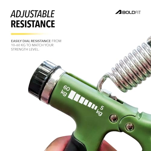Image of Boldfit Adjustable Hand Grip Strengthener, Hand Gripper With Counter for Men & Women for Gym Workout Hand Exercise Equipment for Forearm Exercise, Finger Exercise Power Gripper - Army Green - 60kg