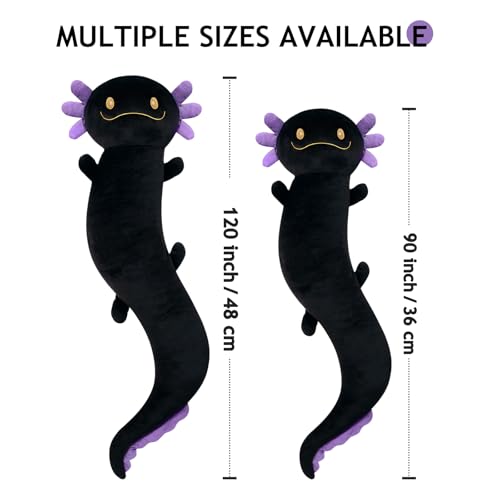 Image of Tianmihou 36 Inch Giant Axolotl Plush Stuffed Animal, Big Black Axolotl Glow in The Dark Fluorescent Plushies, Large Body Pillow Gifts for Kids Boy Girl Adults, Birthday