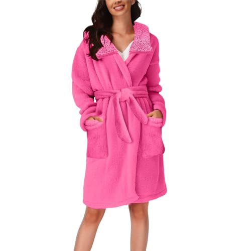 Albornoz de baño con capucha para mujer, de forro polar, de lujo, de gran tamaño, con cinturón, cuello abatible, longitud a la rodilla, ropa de descanso, suave, cómoda, con bolsillos, ropa de dormir