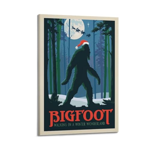 Poster de Noël vintage Bigfoot en toile 30x45cm pour décoration murale