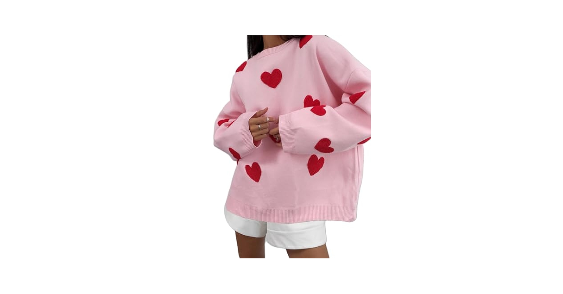 Women Cute Oversized Sweater Y2k Heart Print Long Sleeve