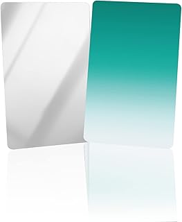 OComster Turquoise Ombre White Compact Mirror Bulk Mini Card Mirror, Teal Gradient Hazy Color Small Compact Mirror for Purse, Rectangular Handheld Pocket Makeup Mirror