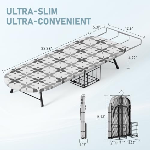 Image of Tabletop Ironing Board with Iron Holder, Foldable Mini Small Iron Board, Iron Rest & Hanger Hook, Heat Dirt Resistant Cover, Portable for Travel Apartment Sewing Laundry