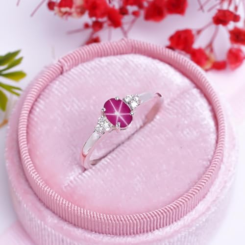 6 Rays Star Ruby Ring 925 Sterling Silver with White Sapphire Accents Lindy Star Ring Accent Diamond Statement Engagement Stackable Handmade Rings July Birthstone Jewelry4