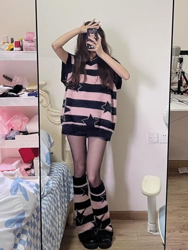 Goth Star Print Sweater Y2K Graphic Knit Striped Grunge Streetear Clothes2