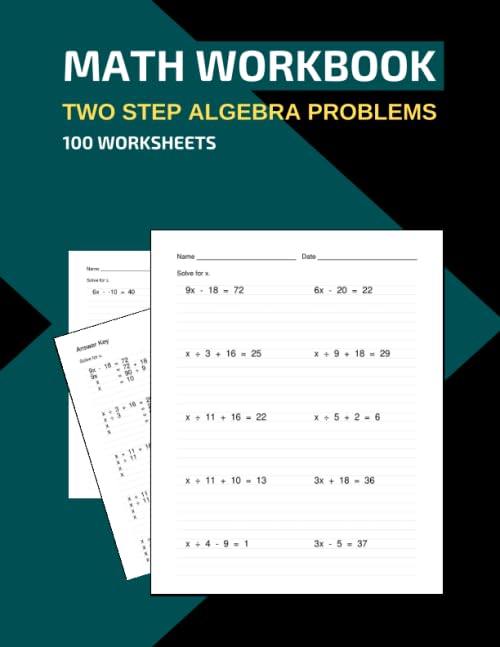 Math Workbook Two Step Algebra Problems 100 Worksheets