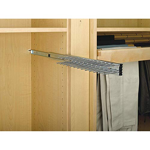 Image of Rev-A-Shelf TRC-14CR 14-Inch Side Mount Extending Closet Tie and Belt Hanger Organization Storage Rack Holder for Up to 25 Ties, Chrome (2 Pack)