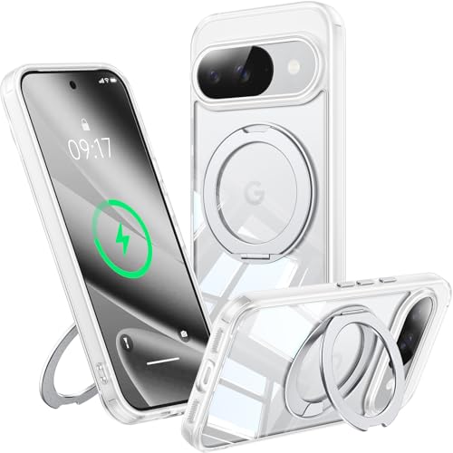 【360°Spin Magnetic Stand】 Case for Pixel 10/10 Pro【Fit for MagSafe & Pixelsnap】 Cover with Ring Holder【Crystal Clear】 Camera Protection Phone Google 10/10 Pro Cases - Clear