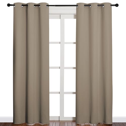 Image of NICETOWN 84 inches Blackout Curtains for Office and Theater, Thermal Insulated Solid Grommet Drapes for Living Room (Taupe, 1 Pair, 42 inches Wide)