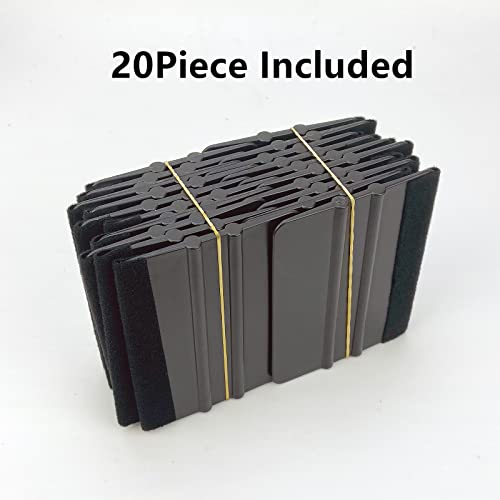Umaki 20 Stück Auto Wrap Kunststoff Rakel, 10 x 7 cm Fenster Tönungsabzieher Folie Werkzeuge, Filzkante Rakel Aufkleber Tapetenapplikator, Schwarz