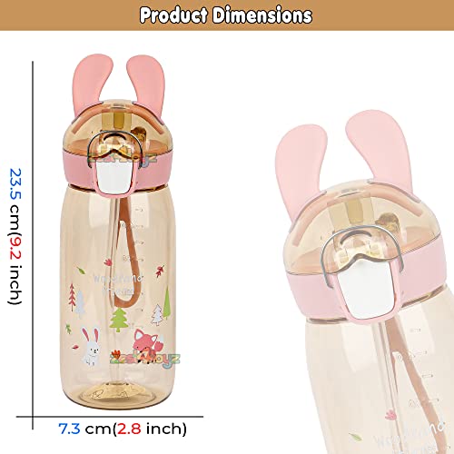 Image of Zest 4 Toyz Bunny Ear Water Bottle for Kids Leak-Proof Sipper Bottle with Flip Straw BPA-Free Portable School Bottle with Strap for Boys & Girls- Brown (550ML)