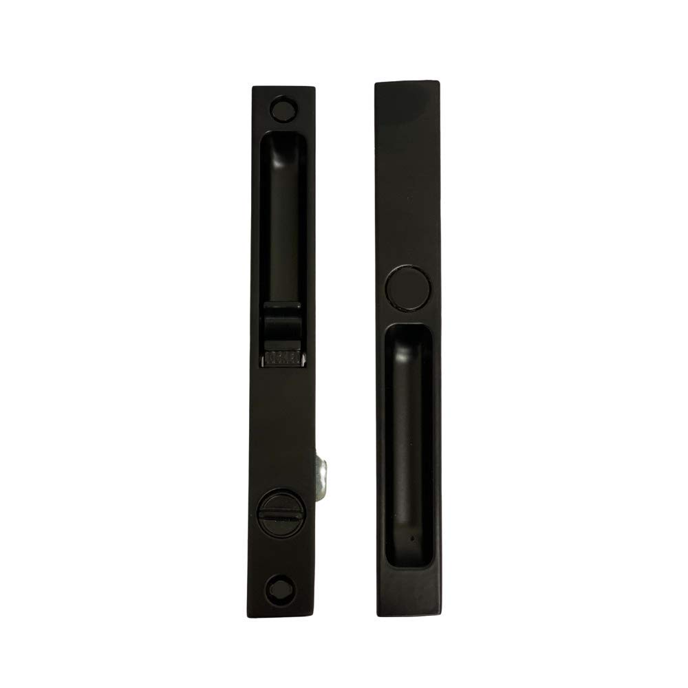 Pan-Am Flush Mount Lock Set for Sliding Glass Doors with Night Lock for Patio Glass Door Hardware | Replacement for Sliding Door Repair (DL-503) (Black)