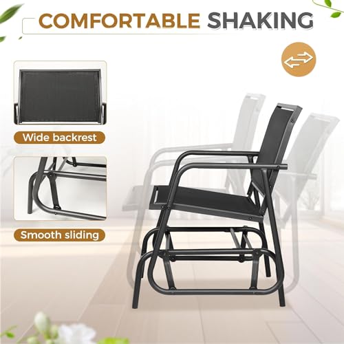 Betterland 3-Piece Outdoor Patio Swing Glider Loveseat Chair, Garden Rocking Chair Patio Bench for 2 Person, Steel Frame Porch Chair Set with Textilene Fabric(Black)