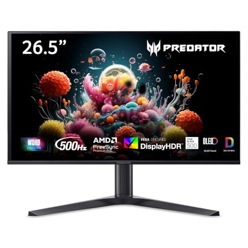 Acer Predator X27U F5 Gaming Monitor 26.5 Zoll (69 cm Bildschirm) WQHD, QD-OLED, 500Hz, 0.03ms(GTG), 2xHDMI 2.1, 2xDP 1.4, USB-C, USB HUB, FreeSync Premium Pro/G-Sync Comp., HDR, höhenverstellbar
