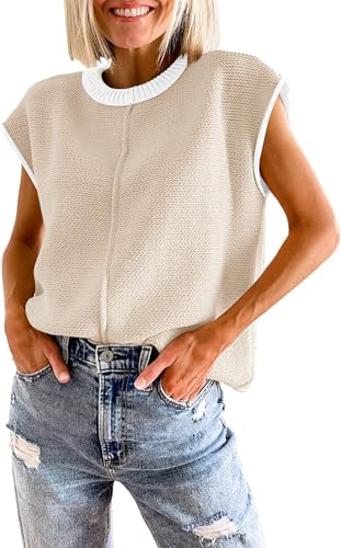 Disamer Womens Summer Cap Sleeve Tops Sleeveless Sweater Vest Casual Loose Fit Striped Knit Lightweight Pullover2