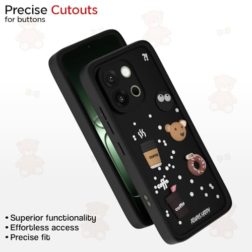 Image of Pikkme Back Cover for OnePlus 13S 5G | 3D Bear Silicone Cute & Fun Coffee Cartoon | Full Body Protection Bumper Case (Black)