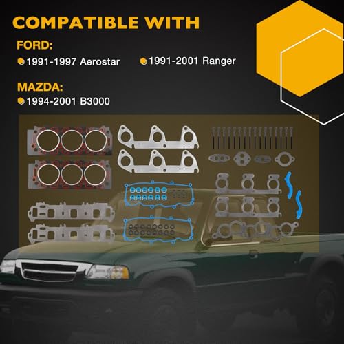 Image of 3.0 V6 Engine Cylinder Head Gasket Set, Compatible with 1998-2001 Mazda B3000 1998-2001 Ford Ranger 3.0L, Replace# HS9902PT ES72174