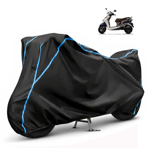 Image of Compatible with Ampere Magnus Grand Waterproof Two Wheeler Scooter Body Cover Water Resistant, Heavy Duty, UV Rays, Dust & Scratch Protection for All-Modal & Variants (Black,Sky Blue Piping)