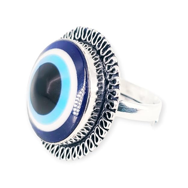 GEMTUB Evil Eye Ring with Adjustable Size in German Silver for Men and Women with Big Evil Eye Charm Protect from Negative Energy (B0D9JND4Z7) Amazon Price History, Amazon Price Tracker