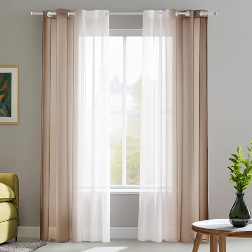 Deconovo Cortinas Salon Translucidas para Dormitorio Decorativo Visillos 2 Piezas 140x245cm Marrón
