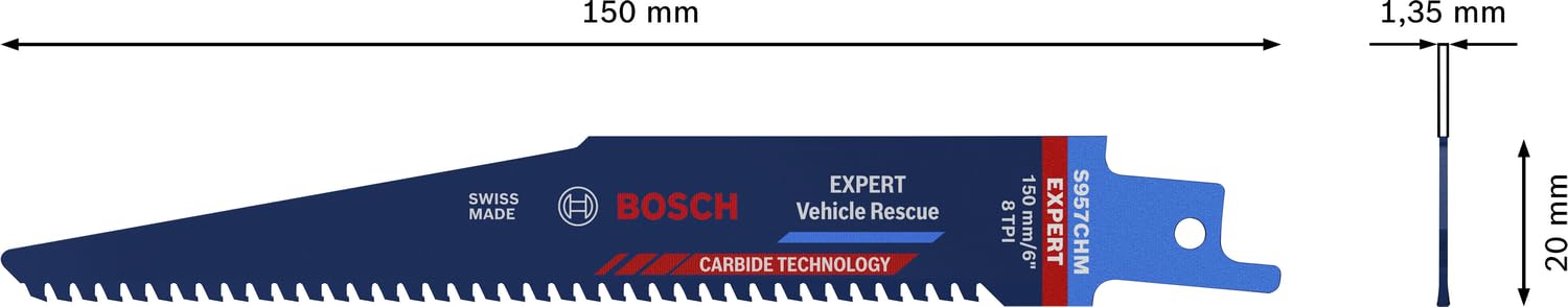 Bosch Professional 1x Hoja de sierra sable Expert `Vehicle Rescue` S 957 CHM (para Vidrio, Acero resistente, Longitud 150 mm, accesorios Sierra sable)